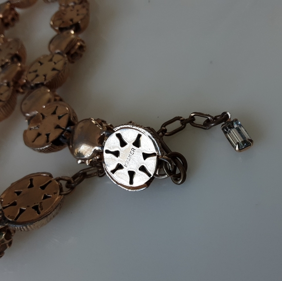 VTG SIGNED KRAMER New York Textured Gold Tone Rhinestone Choker 17" - Picture 7 of 7